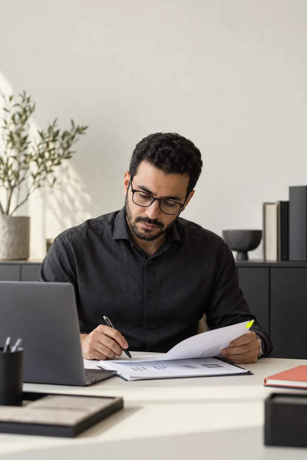 An accountant reviewing financial statements